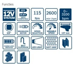 Bosch Professional GDS 12V-115 Solo Accu Slagmoersleutel | 12 Volt | 3/8 Vierkant | Solo | +L-Boxx [0.601.9E0.102] -Makita || Beta || Metabo Verkoopwinkel Bosch Blauw GDS 12V 115 Solo 0.601.9E0.102 ext 3