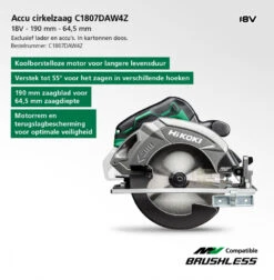 HiKOKI C1807DAW4Z Cirkelzaag | 18 V | 64.5 Mm | 190 Mm | In Doos | Basic [C1807DAW] -Makita || Beta || Metabo Verkoopwinkel HiKOKI C1807DAW4Z C1807DAW ext 2