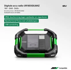 HiKOKI UR18DSDLW4Z Bouwradio | Digitaal | DAB+ | USB | Voor 14,4-18V Slide Accu [UR18DSDLW4Z] -Makita || Beta || Metabo Verkoopwinkel HiKOKI UR18DSDLW4Z UR18DSDLW4Z ext 3