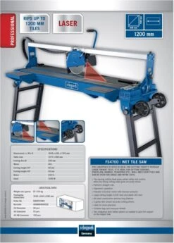 Scheppach FS4700 Tegelsnijder | Nat | 40 L | 1200 W | Tafel 1377 X 400 Mm | 230mm [5906707901] -Makita || Beta || Metabo Verkoopwinkel Scheppach FS4700 5906707901 ext 2