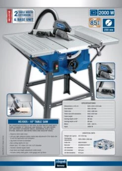 Scheppach HS100S Tafelcirkelzaag | 2000 W | Tafel 642 X 485 Mm | 250 X 30 Mm [5901310901] -Makita || Beta || Metabo Verkoopwinkel Scheppach HS100S 5901310901 ext 8